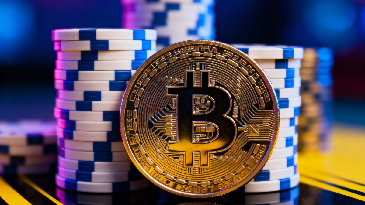 Diagram showing secure setup for a cryptocurrency casino with wallet, ID, and secure connection icons.